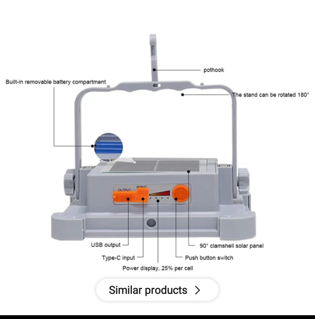 Solar Rechargeable LED Flood Light β 300W Outdoor Emergency & Camping Light (IP66 Waterproof)