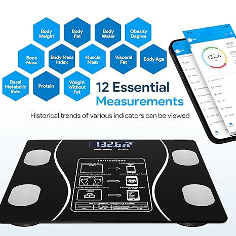 Smart Bluetooth Body Weight Scale 180KG – Digital Bathroom Scale with Body Fat & BMI Tracking via App