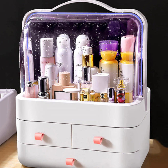 Premium Dustproof Makeup Organizer with Handle & Drawers – Portable Cosmetic Storage Box