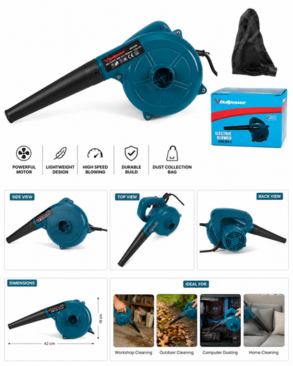 Bullpower DN-001 Electric Air Blower with Dust Collection Bag | High Power Electric Dust Blower for Home, Office, Car & Computer Cleaning