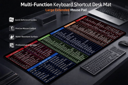 Multi-Function Keyboard Shortcut Desk Mat | Large Extended Mouse Pad
