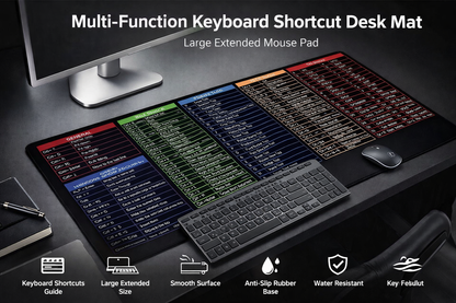 Multi-Function Keyboard Shortcut Desk Mat | Large Extended Mouse Pad