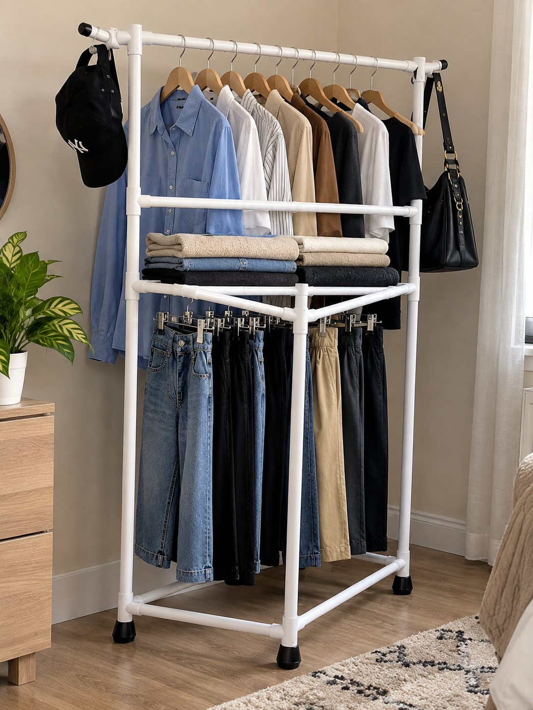 Multi Functional Clothes & Storage Rack – Foldable Space Saving Rack