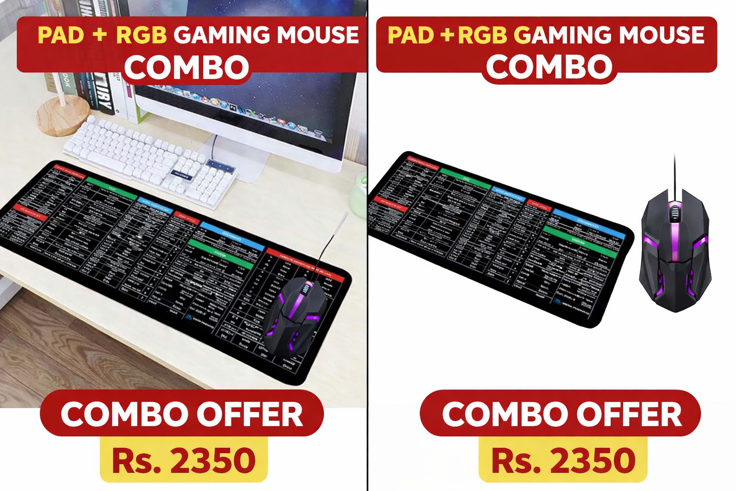 Multi-Function Keyboard Shortcut Desk Mat | Large Extended Mouse Pad