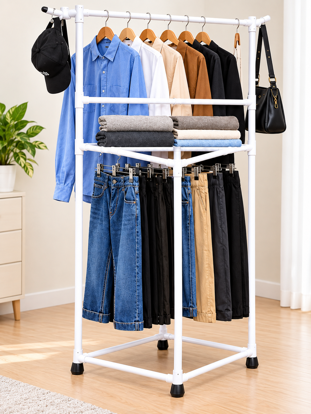 Multi Functional Clothes & Storage Rack – Foldable Space Saving Rack