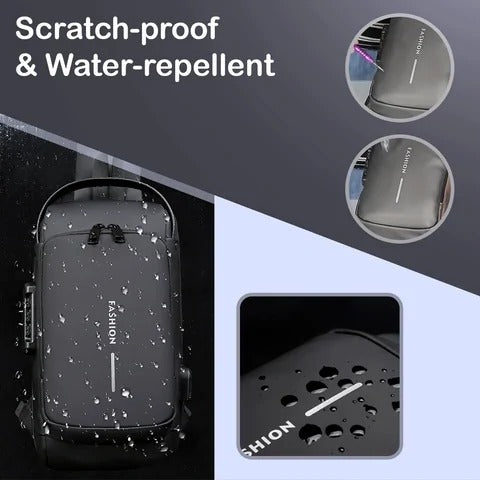 Waterproof Chest Bag - Fashion Men Sling Bag Pack with Lock Waterproof Anti-Theft Chest Bag with USB Charging Port Shoulder Bag Body Backpack with TSA Lock