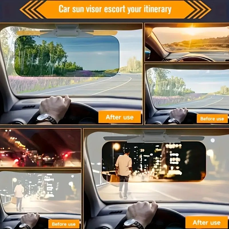 Car Sun Visor - 2 IN 1 HD Anti Sunlight Dazzling Goggle Day & Night Vision Driving Mirror UV Fold Flip Down Clear View Plastic Glass