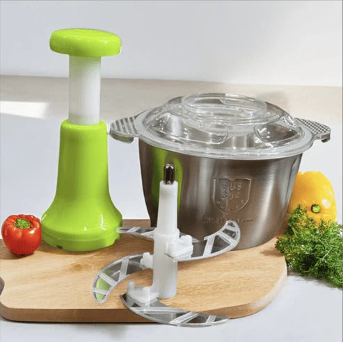 Multifunctional Stainless Steel Manual Food Chopper – 2L Bowl, 4 Sharp Blades for Vegetables, Meat & Herbs
