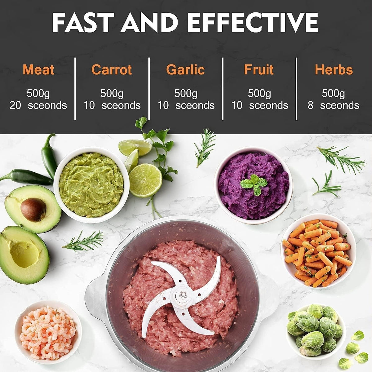 Multifunctional Stainless Steel Manual Food Chopper – 2L Bowl, 4 Sharp Blades for Vegetables, Meat & Herbs