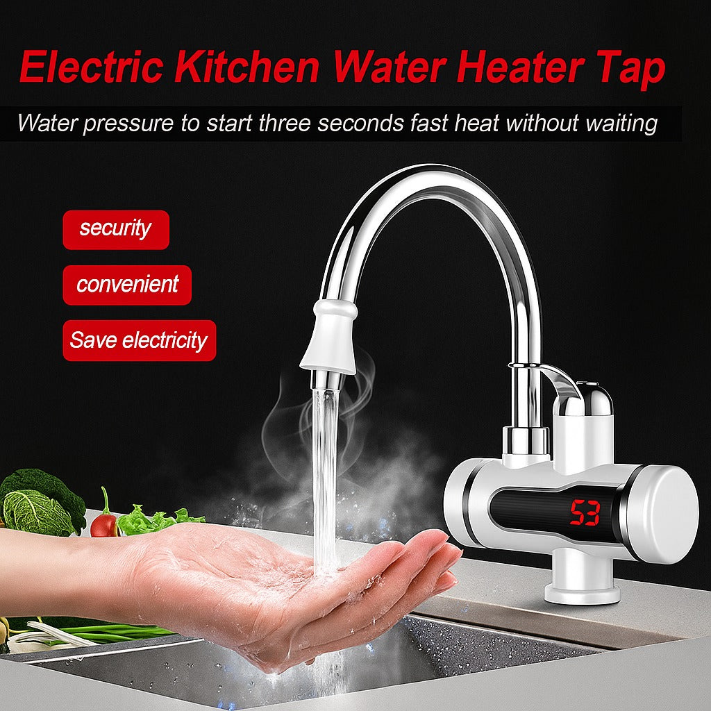 Electric Instant Hot Water Tap Geyser with LED Temperature Display | Fast Heating Faucet for Kitchen & Bathroom Sink