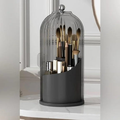 360° Rotating Cage-Shape Makeup Brush Holder – Luxury Dust-Proof Brush Organizer, Lipstick & Eyebrow Pencil Storage
