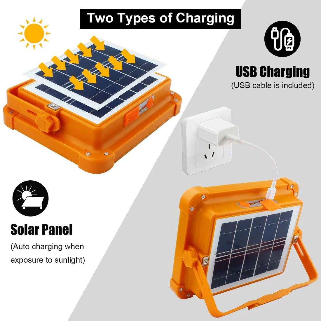 Solar Rechargeable LED Flood Light 400W – USB & Solar Charging, Power Bank, Waterproof Outdoor Light