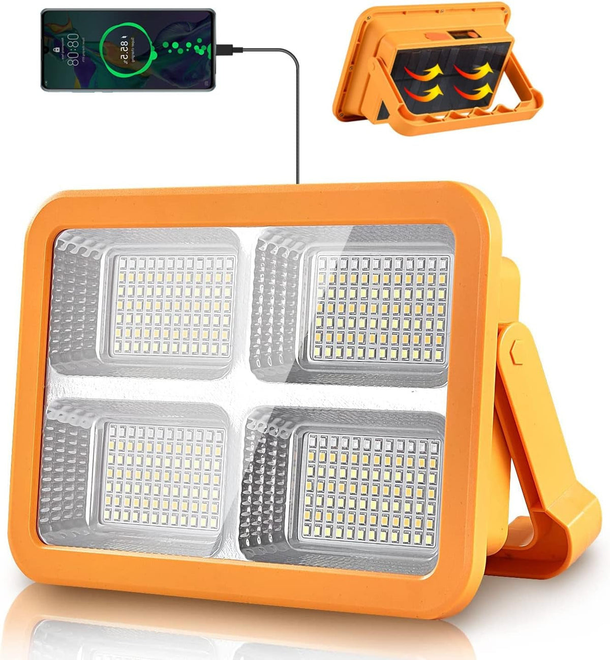 Solar Rechargeable LED Flood Light 400W – USB & Solar Charging, Power Bank, Waterproof Outdoor Light