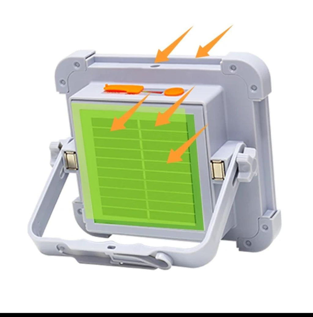 Solar Rechargeable LED Flood Light – 300W Outdoor Emergency & Camping Light (IP66 Waterproof)