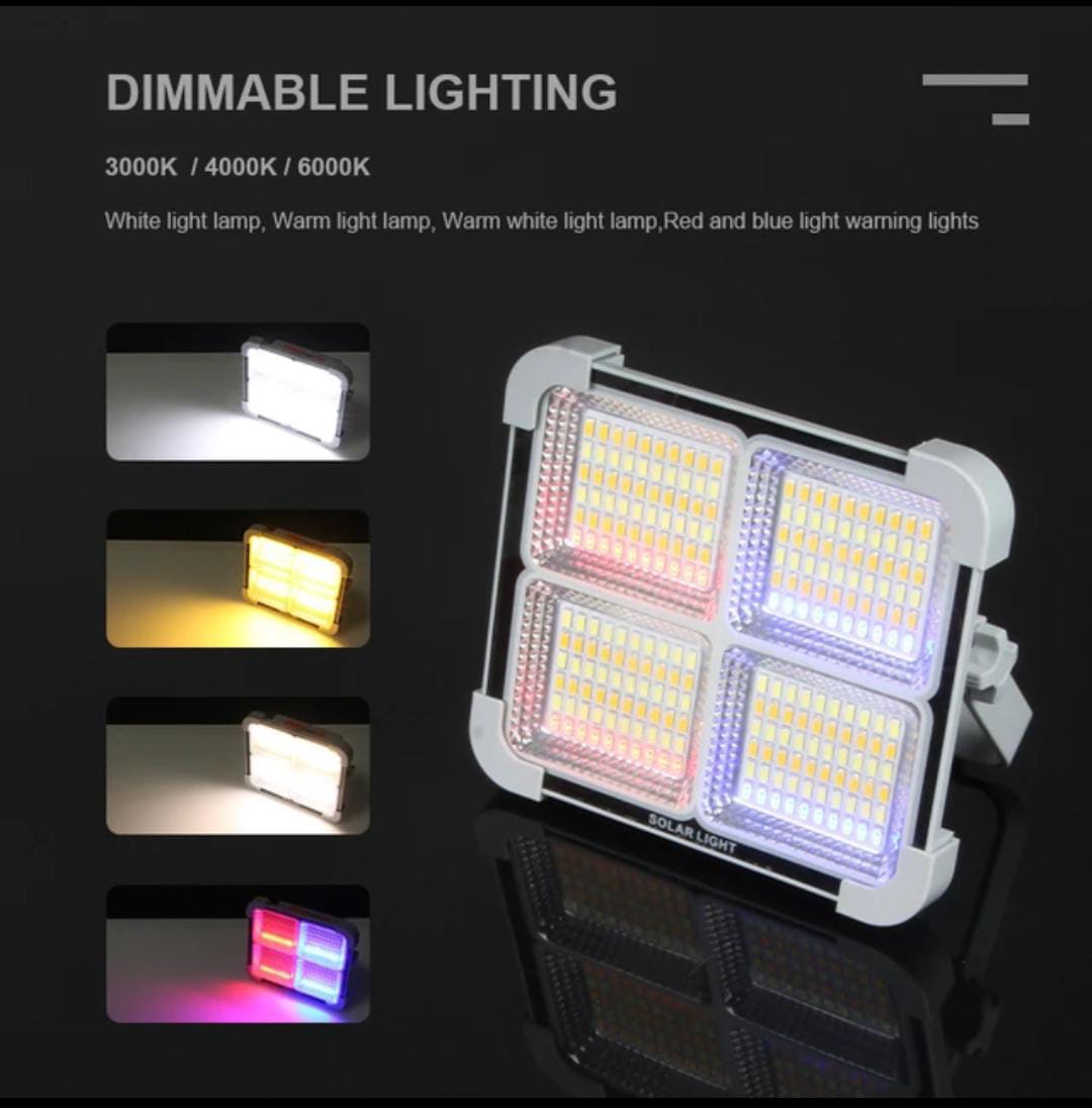 Solar Rechargeable LED Flood Light – 300W Outdoor Emergency & Camping Light (IP66 Waterproof)