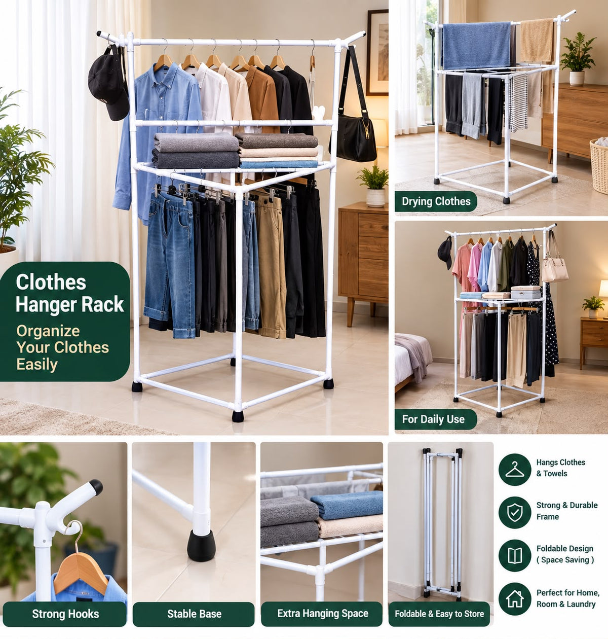 Multi Functional Clothes & Storage Rack – Foldable Space Saving Rack