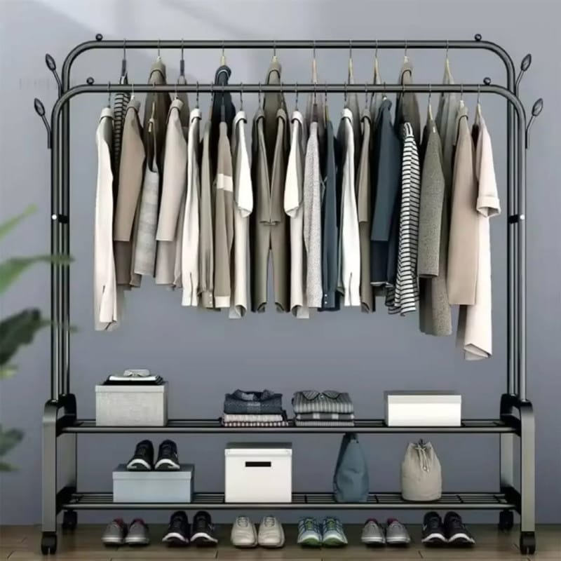 Clothes Rack with Shoe Shelf & 4 Wheels | Coat & Garment Display Stand