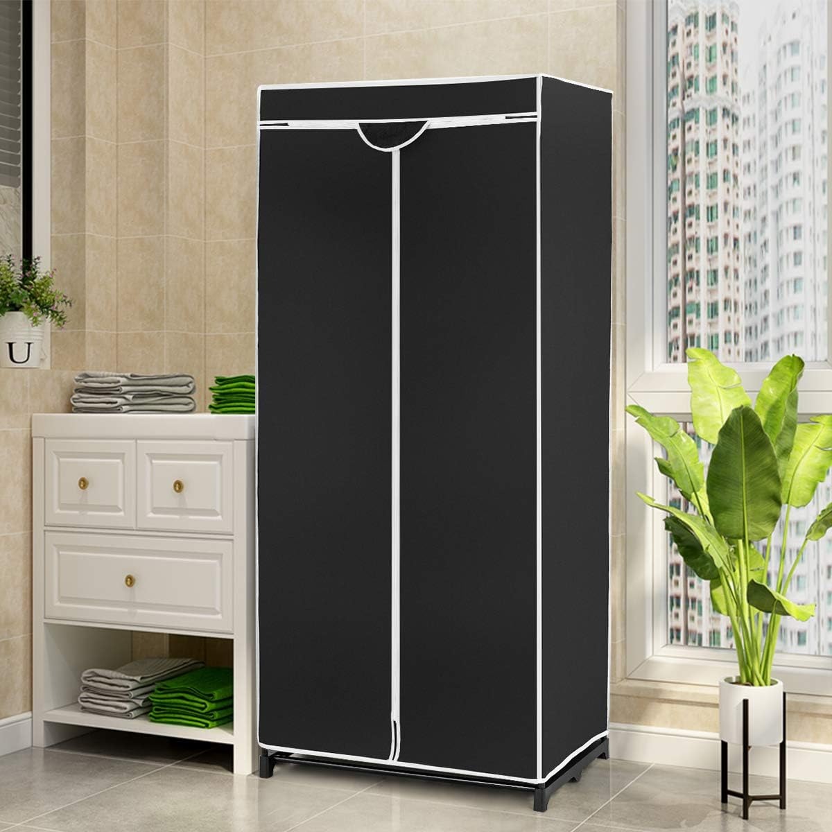 Dustproof Wardrobe Organizer with Hanging Rod & Zipper Cover