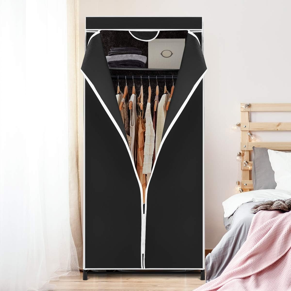 Dustproof Wardrobe Organizer with Hanging Rod & Zipper Cover
