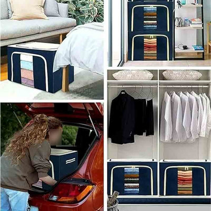 Premium Foldable Storage Box with Steel Rods – 55L Capacity, Random Prints