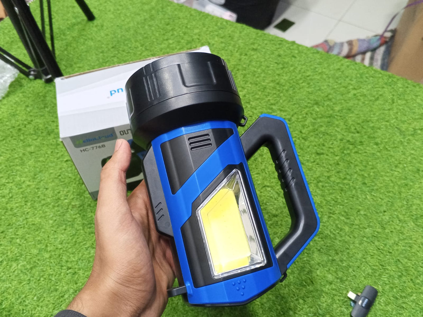 Portable Solar Rechargeable LED Hand Light with Power Bank Function