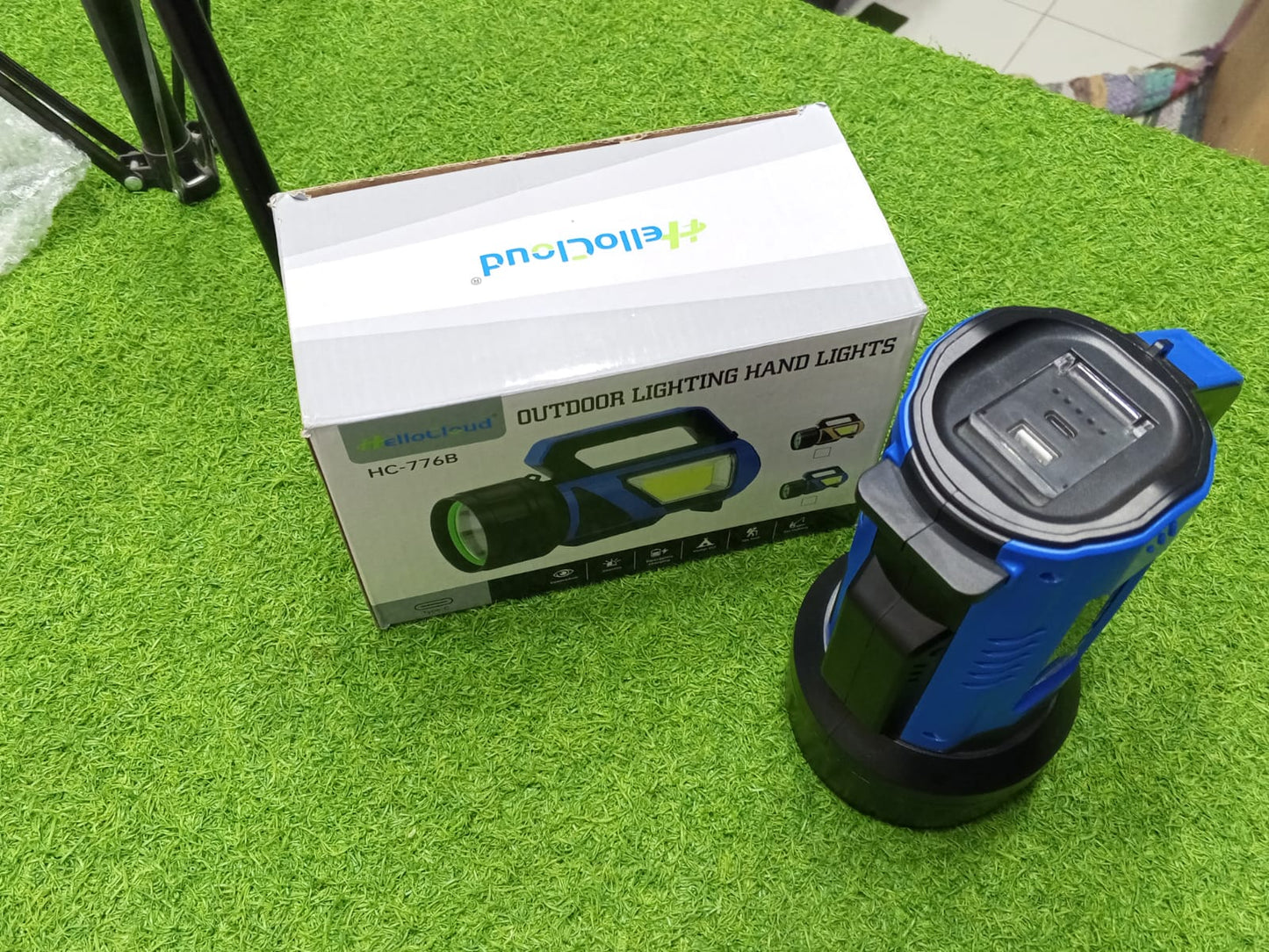 Portable Solar Rechargeable LED Hand Light with Power Bank Function