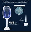 2-in-1 Electric Bug Zapper Racket – 3000V High Voltage | USB Rechargeable | LED Lighted Mosquito Swatter
