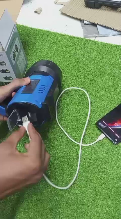 Portable Solar Rechargeable LED Hand Light with Power Bank Function